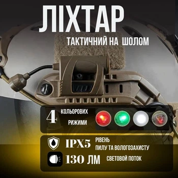 Тактичний ліхтар з кріпленням WoSport MPLS CHARGE LT-09 IPX5 на шолом 4- режими освітлення, колір кайот