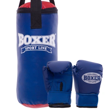 Боксерский набор детский (перчатки+мешок) BOXER 1008-2026 Мешок h-38см d-16см Перчатки 4o Черный-синий
