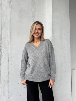 Удлиненный свитер из мягкого трикотажа Оne size 42-48 Серый (4965)