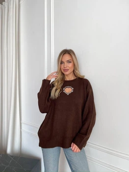 Подовжений светр із м'якого трикотажу Оne size 42-48 Коричневий (4783)