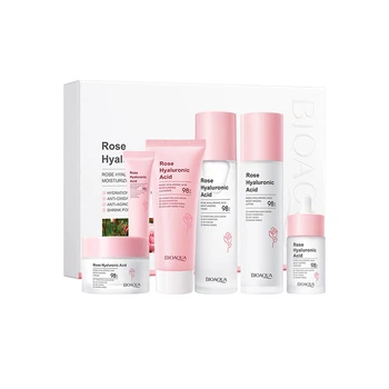 Набор для ухода за лицом BIOAQUA Rose Hyaluronic Acid 98% Moisturizing Set (6 предметов) – глубокое увлажнение, розовая гидратация