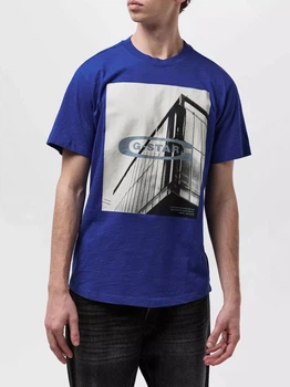 Футболка бавовняна довга чоловіча G-Star Raw 59471818(Radar Blue) M Синя з принтом (3001727229014)