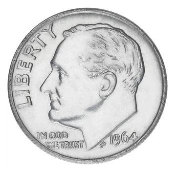 Монета США 10 центов 1964 Серебро F-VF Дайм Рузвельт (Ag 900, 2,5 грамм)