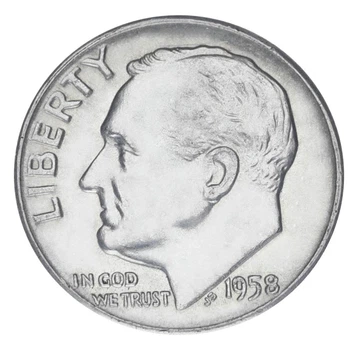 Монета США 10 центів 1958 Срібло F-VF Дайм Рузвельт (Ag 900, 2,5 грам)