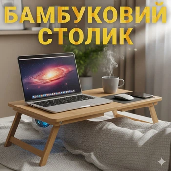 Бамбуковий столик-трансформер для ноутбука в ліжко LOWT29 з активним охолодженням та регулюванням висоти