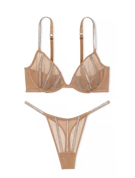 Комплект білизни Victoria’s Secret Shine Unlined Demi Bra Бежевий 34D-S