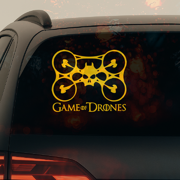 Вінілова наклейка для пілотів дронів «Game of Drones», дрон-череп, 20 см. жовта