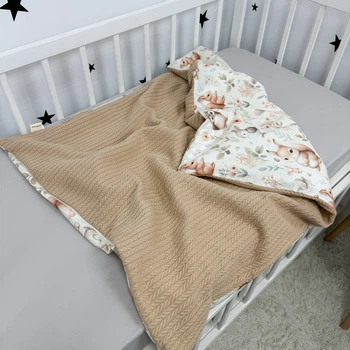Дитячий плед зі зйомним утеплювачем 140х110 см Oh My Kids «Лисички Совенята» бежевий