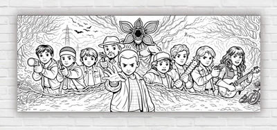 Бумажный плакат-раскраска "Очень странные дела. Stranger Things. Загадочные события" размер 30х75см