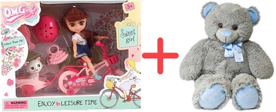 Игровой набор Кукла Qunxing Toys Лора на прогулке Брюнетка + Игрушка мягкая Inka Toys Медведь Сержик 44х68х23 см (453197144_398489439)