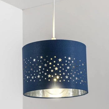 Абажур потолочный круглый детский со звездами CGC Lighting 25 см синий