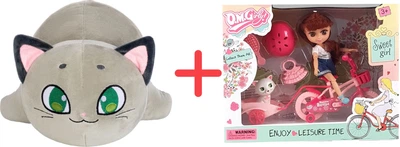 Игровой набор Игрушка мягкая Inka Toys Кошка Кацуми 20x39x20 см + Кукла Qunxing Toys Лора на прогулке Брюнетка (456525879_453197144)