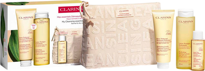 Zestaw do pielęgnacji twarzy Clarins Hydrating Pianka do mycia twarzy 125 ml + Balsam tonizujący 200 ml + Olejek do demakijażu 50 ml + Kosmetyczka (3666057327346)