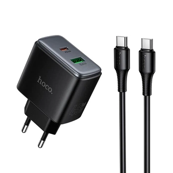 Адаптер сетевой HOCO C to C cable Upgrade charger set C158A |1USB/1Type-C, 45W/3A, PD/QC|