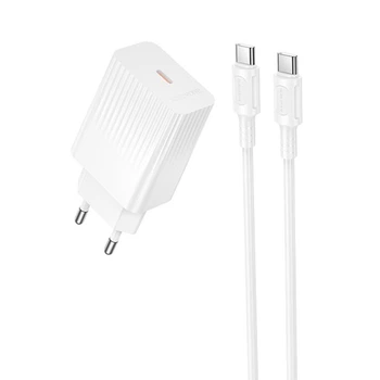 Сетевое зарядное устройство Borofone BAS75A Source PD30W (1USB-C) + кабель Type-C to Type-C White