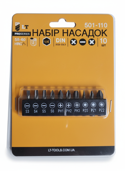 Набір біт насадок 10 шт 25 мм (S3, S4, S5, S6, PH0, PH1, PH2, PZ0, PZ1, PZ2)