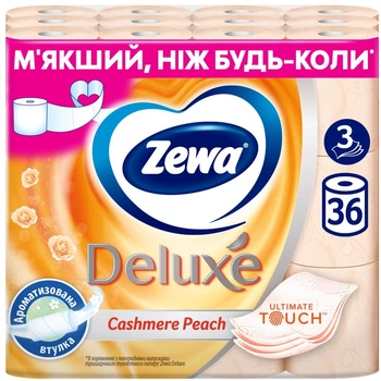 Туалетний папір Zewa Deluxe Персик 3 шари 19.3 метра 36 рулонів (7322541833255)