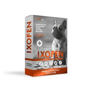 Краплі IXOFEN проти іксодових кліщів бліх та комарів для собак 4-10 кг 3 піпетки по 1 мл