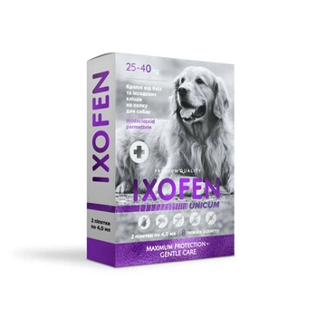 Краплі IXOFEN проти іксодових кліщів бліх та комарів для собак 25-40 кг 2 піпетки по 4 мл