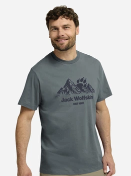 Футболка бавовняна довга чоловіча Jack Wolfskin Carefree A66090-T0466 L Сіра/Синя з принтом (4064886682886)