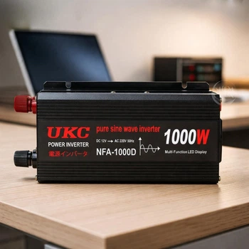 Инвертор 12В 220В 1000 Вт UKC с чистой синусоидой, преобразователь напряжения с цифровым дисплеем и USB выходом для ноутбуков, телевизоров, освещения, аудио- и видеотехники, Черный, NFA-1000D
