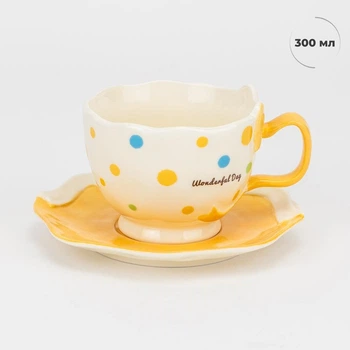 Кружка с блюдцем "Wonderful day", желтая, 300 мл (9304-036)