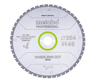 Пиляльний диск МЕТАБО 254*30 Z48 WZ 5°neg cordless cut wood - professional 628692000