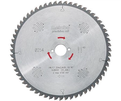 Пиляльний диск МЕТАБО 254*30 Z48 WZ 5°neg precision cut wood - professional 628221000