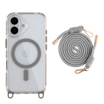 Панель-накладка TPU+PC LanyardCase MagSafe для Apple iPhone 16 зі зручним регульованим шнурком Titanium Grey