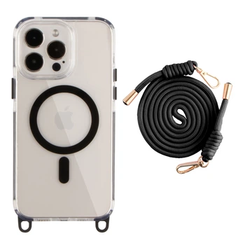 Панель-накладка TPU+PC LanyardCase MagSafe для Apple iPhone 14 Pro Max с удобным регулируемым шнурком Black