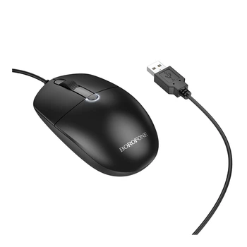 Проводная компьютерная мышь Borofone BG17 Morning USB, черная