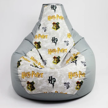 Крісло мішок Elegant сірий + Harry Potter ХЛ 130 см х 90 см + подушечка