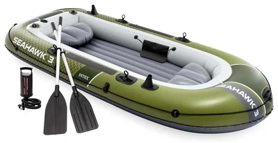 Тримісний надувний човен Intex 66333 Seahawk 3 Set, 295 х 137 см (весла, ручний насос). 3-х камерний