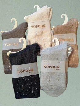Теплі жіночі шкарпетки Корона з норки зі стразами. Набір із 5 шт. Розмір 37-41