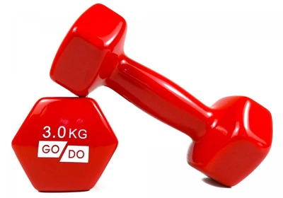 Гантели для фитнеса GoDo 2шт. × 3 кг, с виниловым покрытием, красные, пара, GD-3.0R
