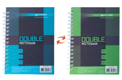 Блокнот Buromax DOUBLE А6 96арк. пружина збоку клітинка тверда палітурка пружина синій зелений (BM.24671101-25)