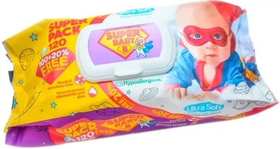 Серветки вологі косметичні Super Aqua Baby економ 120 шт/уп з клапаном (75139)