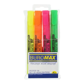 Набір текстових маркерів Buromax асорті 1-4.6 мм клиноподібний блістер 4 шт (BM.8906-94)