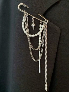 Брошка-булавка Fashion Jewerly багатофункціональна з ланцюжками Y2K перлинами брошка-фіксатор для декору одягу, срібляста (SVS)