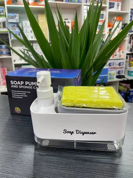 Дозатор для моющего средства с подставкой для губки 2 в 1 Soap Dispenser Белый