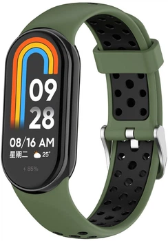 Ремінець силіконовий з металевою застібкою MRK SportStyle для фітнес браслета Xiaomi Mi Band 8/9/10 Хакі з чорним (mrk3849)
