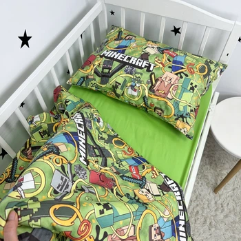 Постільна білизна для полуторного ліжка 190х90 см Oh My Kids «Майнкрафт» зелений ранфорс