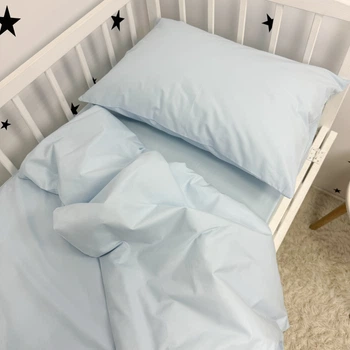 Однотонное детское постельное белье 160х80 см с пододеяльником 140х110 см Oh My Kids «Light Blue» ранфорс