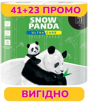Упаковка туалетного паперу Сніжна Панда Ultra Care 3 шари 4 рулони х 16 пачок (64 рулони) (4820183971036)