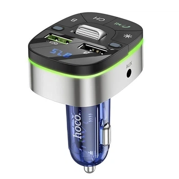 FM - трансмітер HOCO E71 Crystal transparent discovery edition QC3.0 BT5.0 Блакитний
