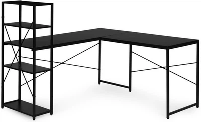 Biurko komputerowe ModernHome by Multistore narożne z regałem 4 półki TH-CD-1 Czarne (5905817011094)