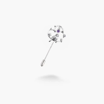 Серебряная Брошь-игла Соловейко Аметист Цирконий