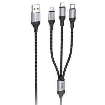 Универсальный USB кабель HOCO X102 Fresh 3в1 (Lightning + Micro USB + Type-C) 1 м Черный