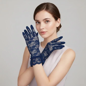 Рукавички жіночі мереживні короткі з оборкою вечірні Honey Fashion Accessories S/M/L синій (7-14)