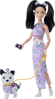 Кукла Barbie Twinning Looks Doll with Pet Dog in Matching Purple Барби в одинаковых нарядах и с собакой, JFP39